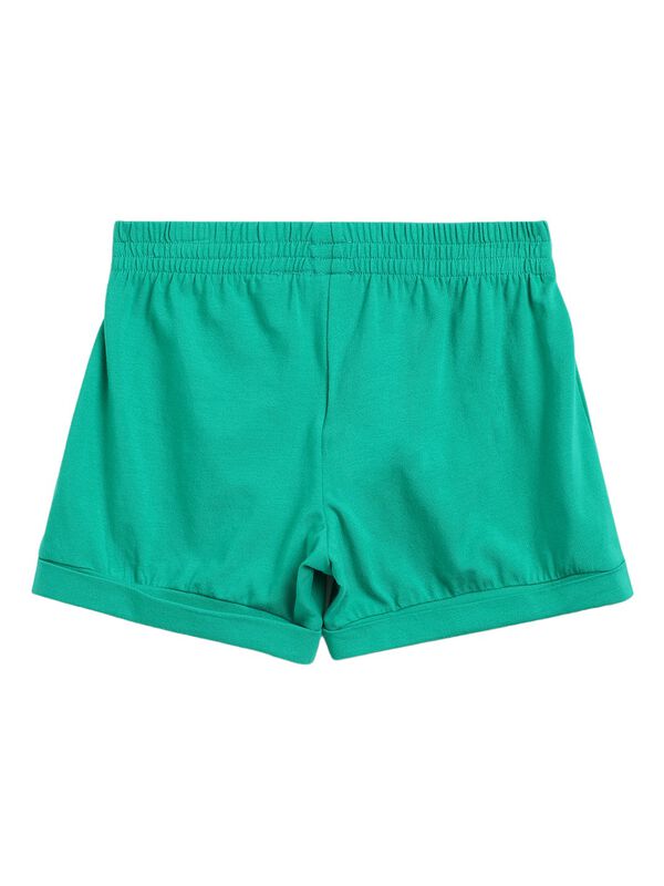 Girls White & Green Printed T-Shirt with Short Pants image number 5